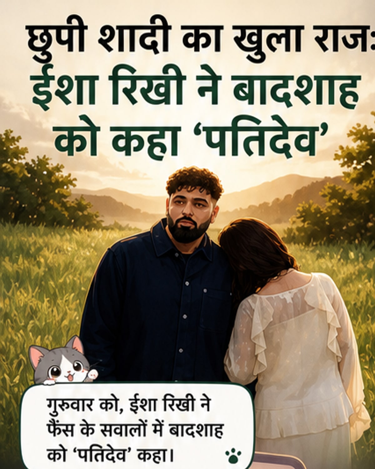 बादशाह और ईशा रिखी की शादी की तस्वीर, जहां दोनों पारंपरिक पोशाक में नजर आ रहे हैं।
