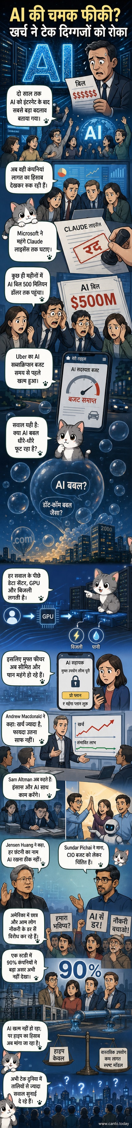 एक रोबोट और एक कार्यकर्ता आमने-सामने खड़े हैं, रोबोट के हाथ में बिजली बिल है जिस पर '4200 करोड़' लिखा है, जबकि कार्यकर्ता मुस्कुरा रहा है।