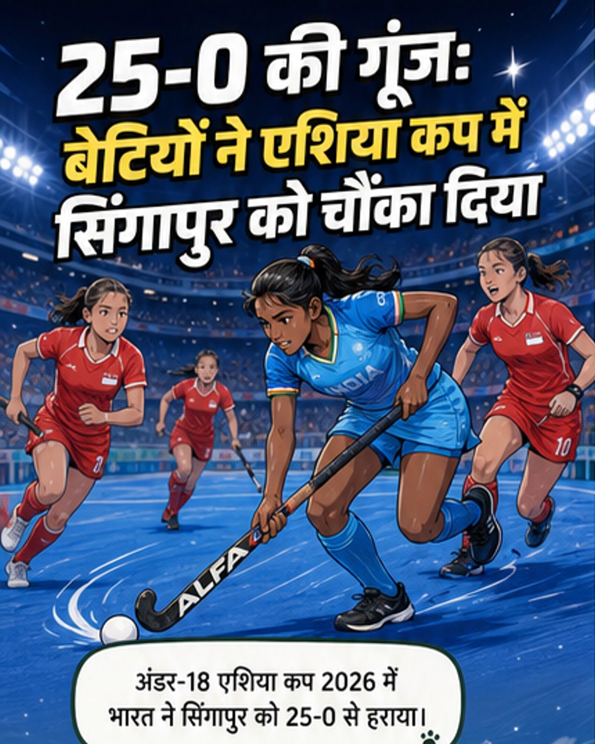 भारतीय U18 महिला हॉकी टीम ने सिंगापुर को 25-0 से हराया