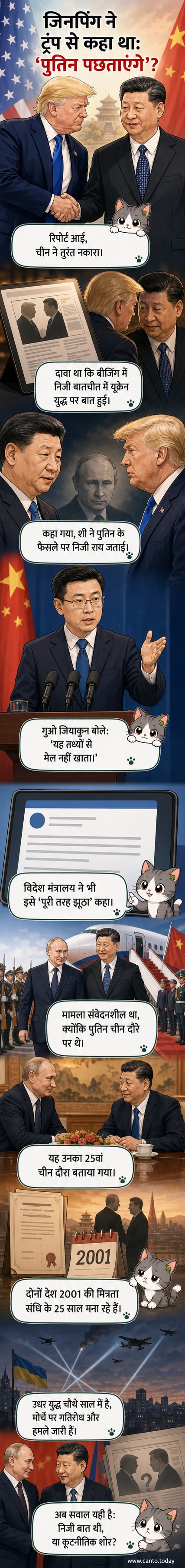 चीनी राष्ट्रपति शी जिनपिंग और रूसी राष्ट्रपति व्लादिमीर पुतिन के बीच आधिकारिक बैठक का दृश्य, पृष्ठभूमि में चीन-रूस झंडे और यूक्रेन युद्ध की खबरों के स्क्रीन शॉट्स।
