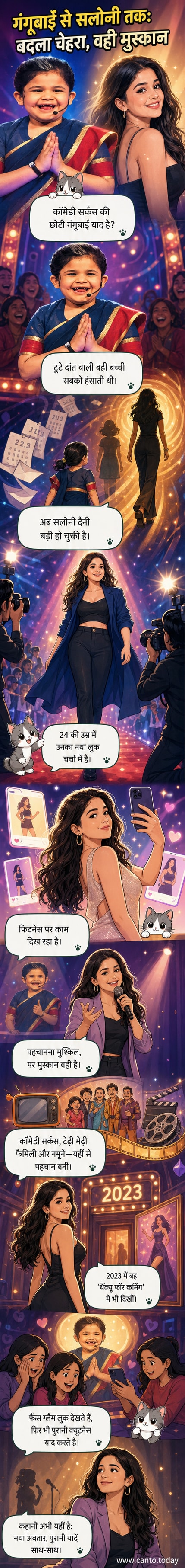 बचपन और आज की तस्वीरों में सलोनी दैनी का ट्रांसफॉर्मेशन, बाईं ओर टूटे दांत वाली गंगूबाई, दाईं ओर ग्लैमरस एडल्ट लुक