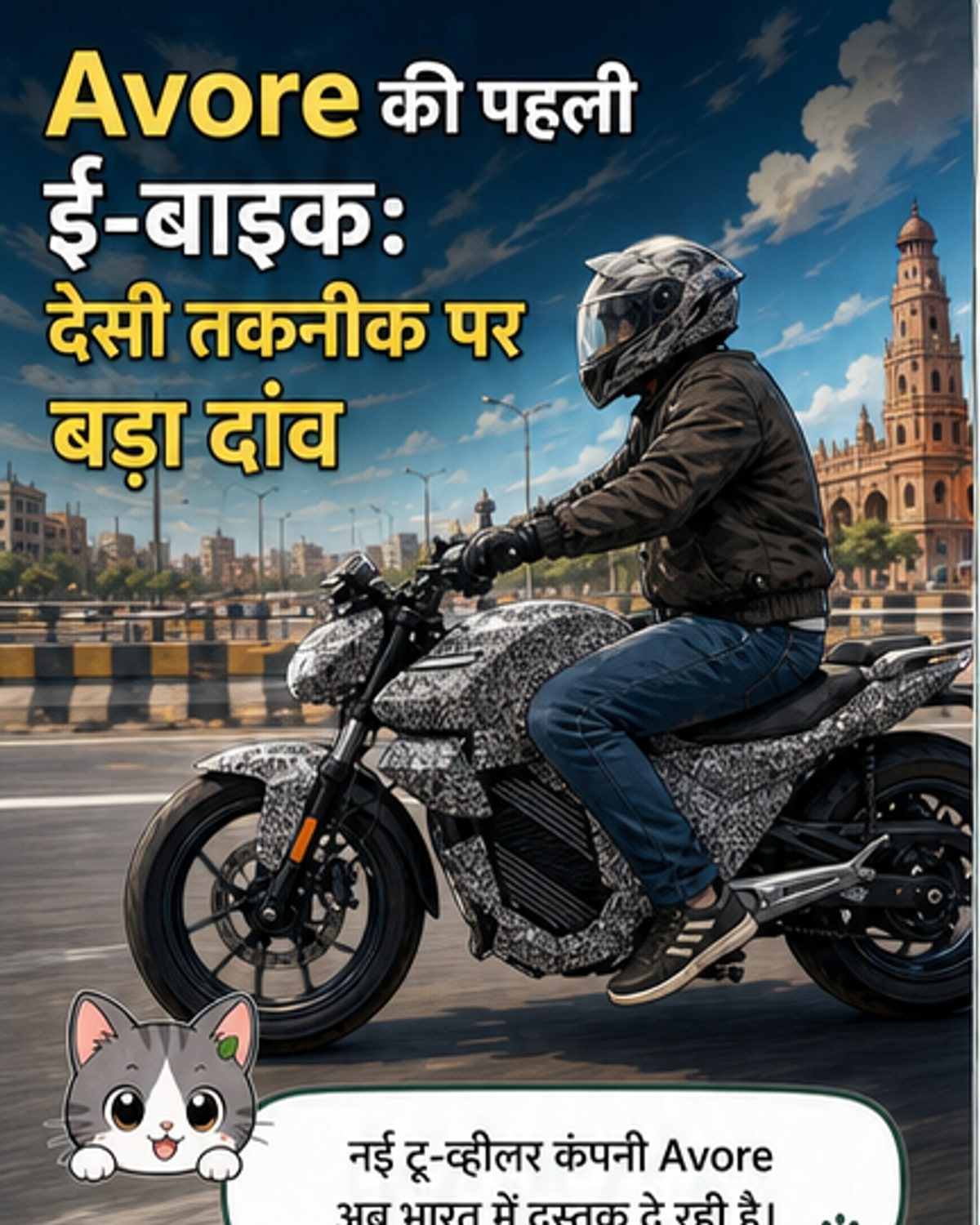 Avore इलेक्ट्रिक बाइक का टीजर इमेज, जिसमें स्ट्रीट फाइटर स्टाइल डिजाइन और आधुनिक फीचर्स दिखाई दे रहे हैं।