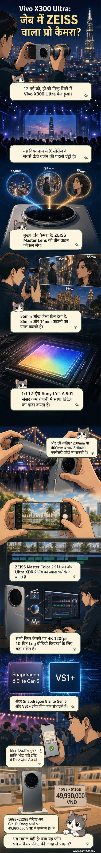 वीवो X300 अल्ट्रा स्मार्टफोन के साथ ZEISS लेंस सिस्टम की छवि, जो उन्नत मोबाइल फोटोग्राफी को दर्शाती है।
