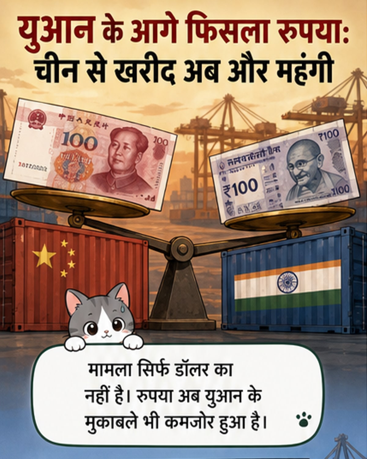 रुपया युआन के मुकाबले 8% गिरा