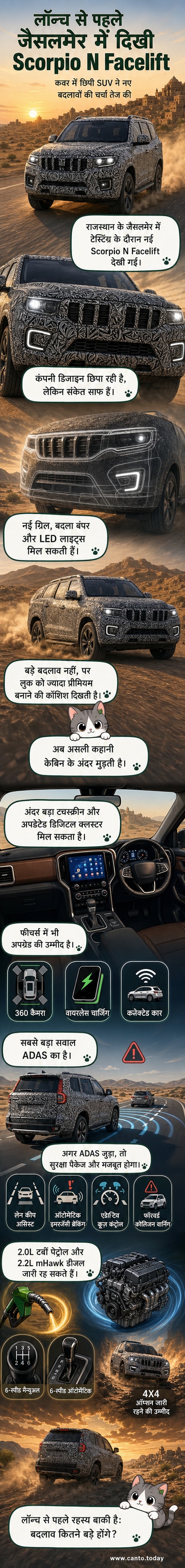 टेस्टिंग के दौरान कवर की गई Mahindra Scorpio N फेसलिफ्ट, जिसका बाहरी डिजाइन अपडेट किया गया है।