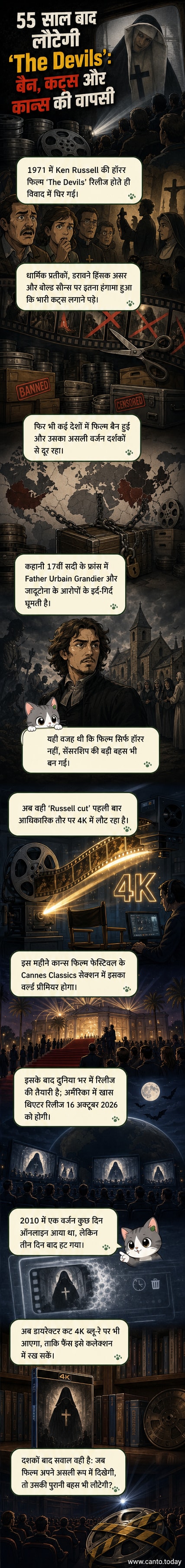 काले लाल रंग की पृष्ठभूमि में 'द डेविल्स' फिल्म का नाम लिखा हुआ है, नीचे एक डरावना चर्च और आग के दृश्य दिखाई देते हैं।