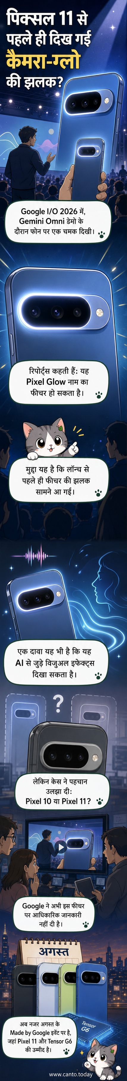 एक पिक्सल फोन के कैमरे के चारों ओर नीली रोशनी चमक रही है, नोटिफिकेशन के रूप में।