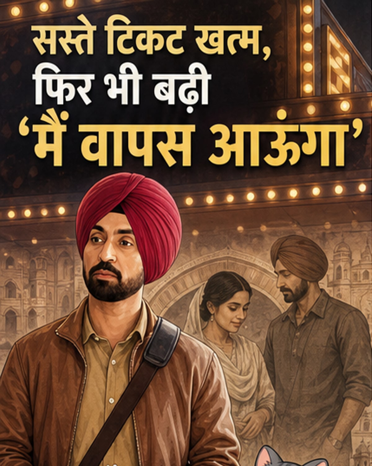 फिल्म 'मैं वापस आऊंगा' के पोस्टर के साथ बॉक्स ऑफिस कलेक्शन के आंकड़े दिखाते हुए एक विज़ुअल एक्सप्लेनर