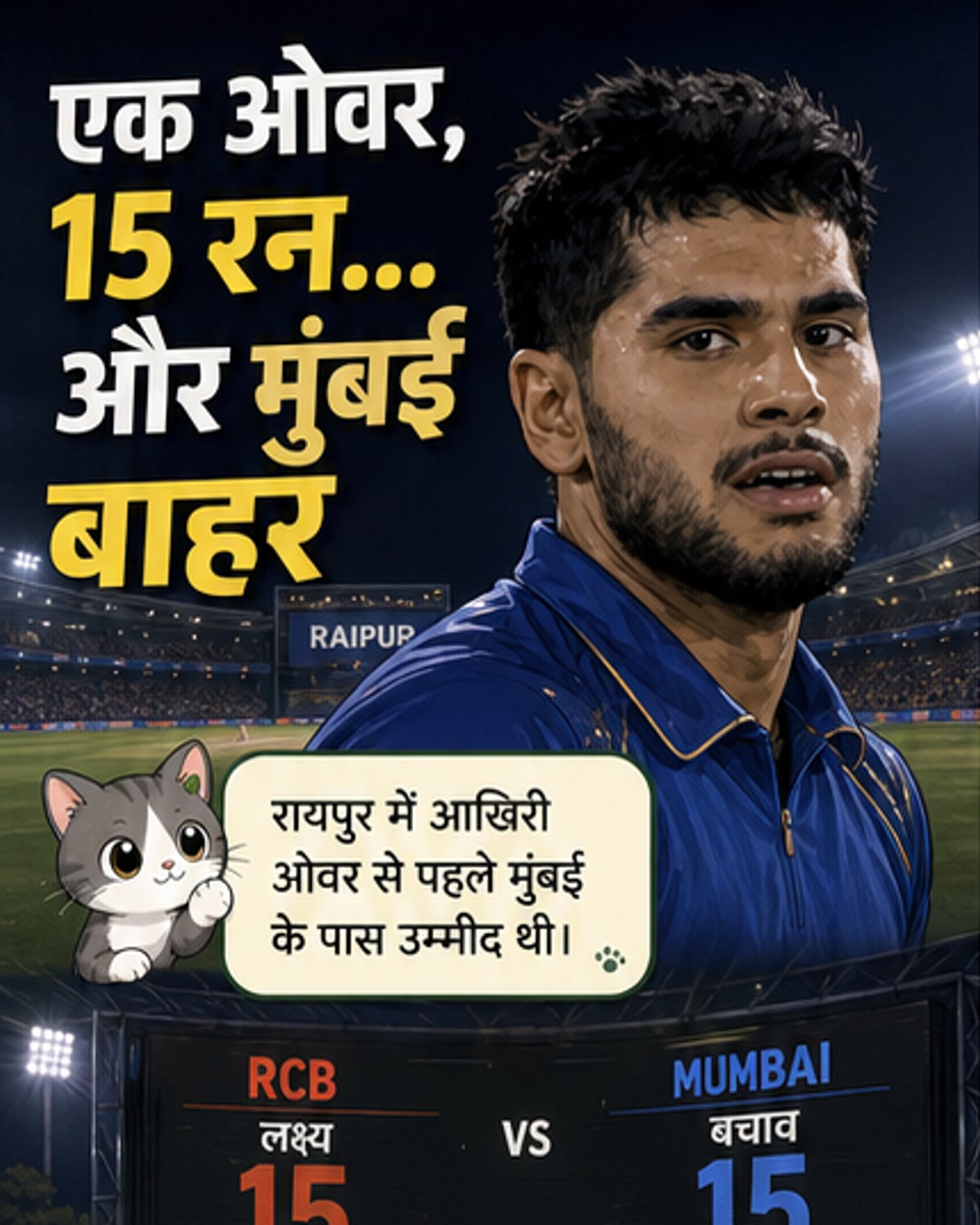 आखिरी ओवर में वाइड, नो बॉल और छक्का