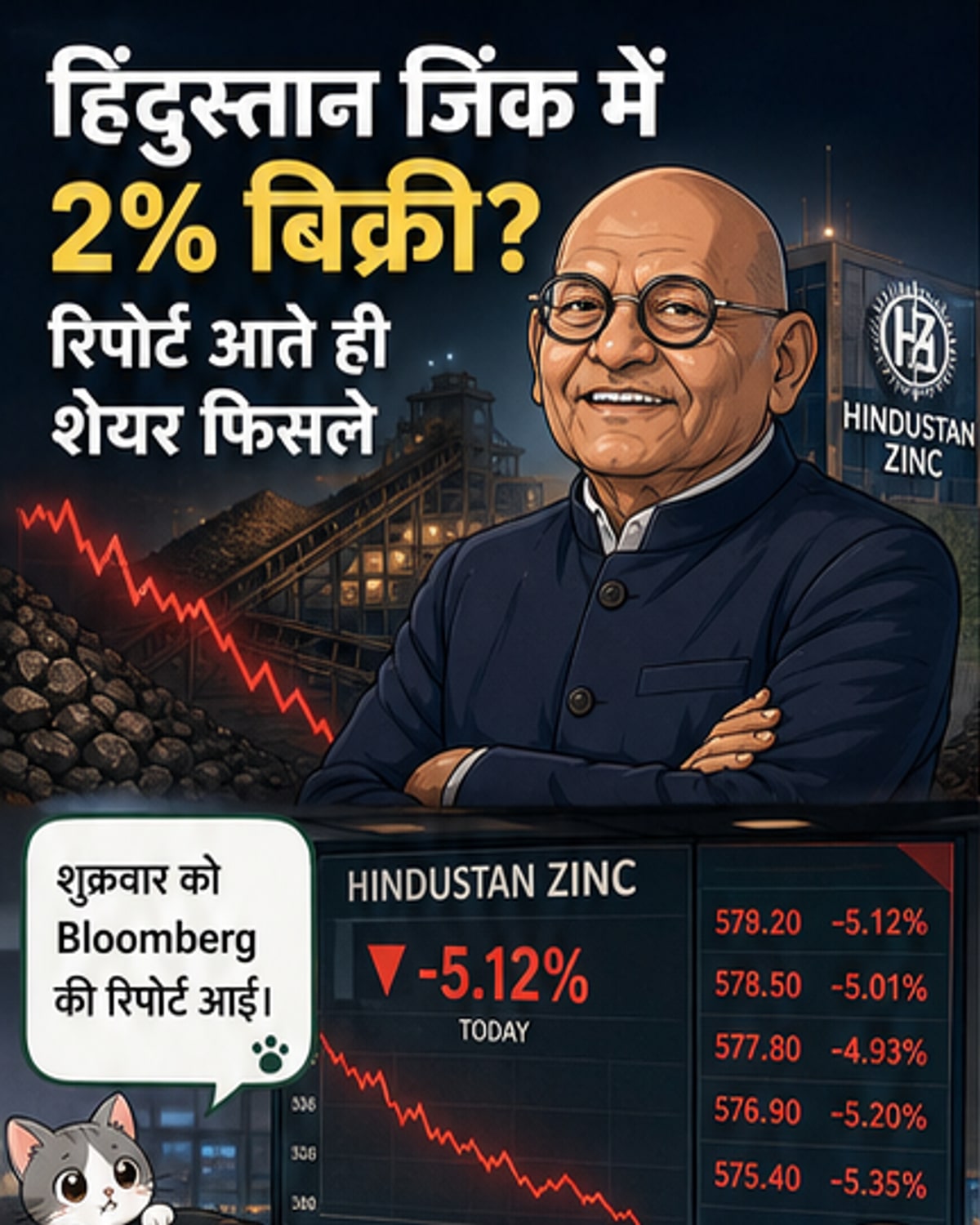 सरकार के हिस्सेदारी बिक्री के संकेत पर हिंदुस्तान जिंक के शेयर में भारी गिरावट