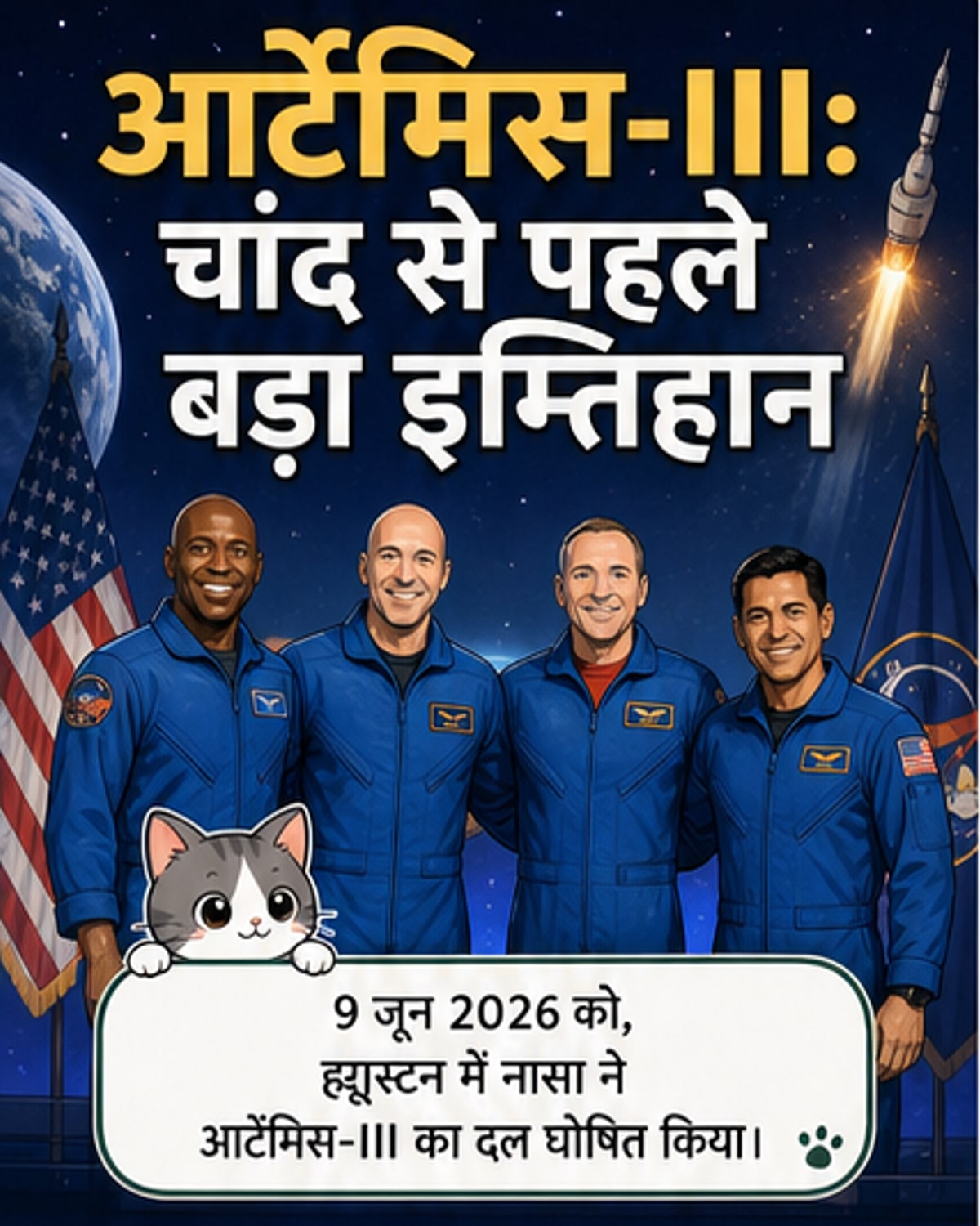 आर्टेमिस-III मिशन के लिए चार सदस्यीय दल की घोषणा