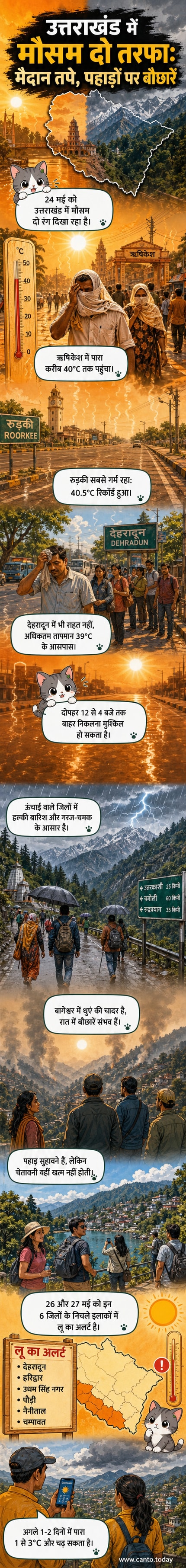 उत्तराखंड के मैदानी इलाकों में तपती धूप और पहाड़ों में बादल छाए हुए, एक ही राज्य में दो अलग मौसम के दृश्य