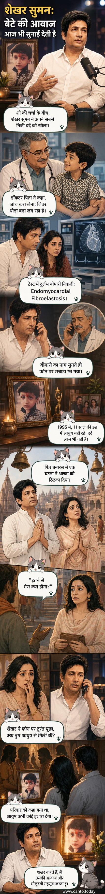 एक भावुक शेखर सुमन, अपने दिवंगत बेटे आयुष की तस्वीर के साथ बैठे हुए, आध्यात्मिक विश्वास और आवाज के अनुभव के बारे में बात कर रहे हैं।