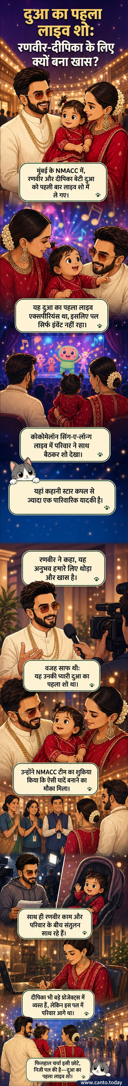 रणवीर सिंह और दीपिका पादुकोण अपनी बेटी दुआ के साथ एनएमएसीसी में आयोजित लाइव संगीत कार्यक्रम में मुस्कुराते हुए।