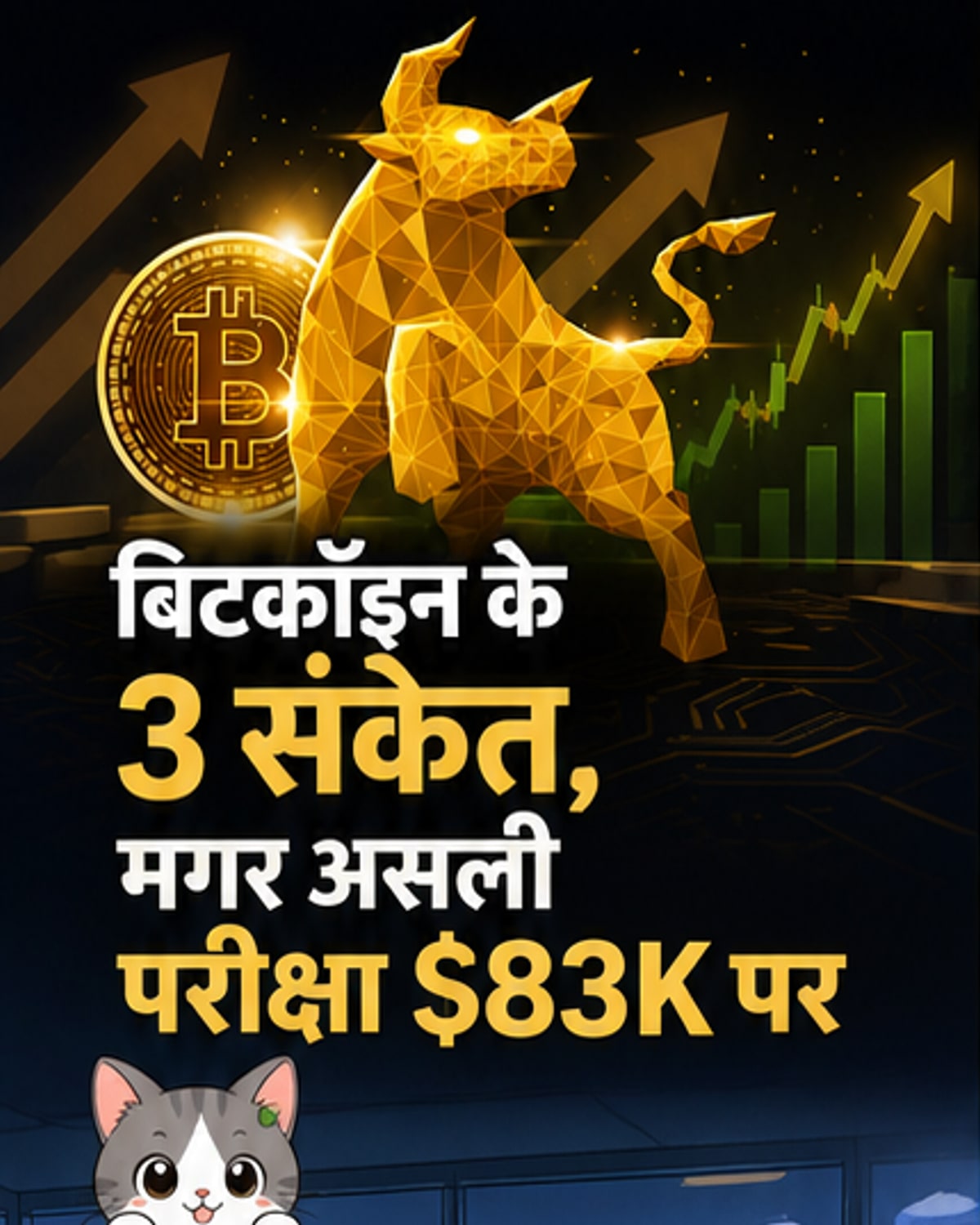 बिटकॉइन की कीमत ग्राफ पर $83,000 के स्तर की ओर बढ़ते हुए, तीन बुलिश संकेतों के साथ चिह्नित