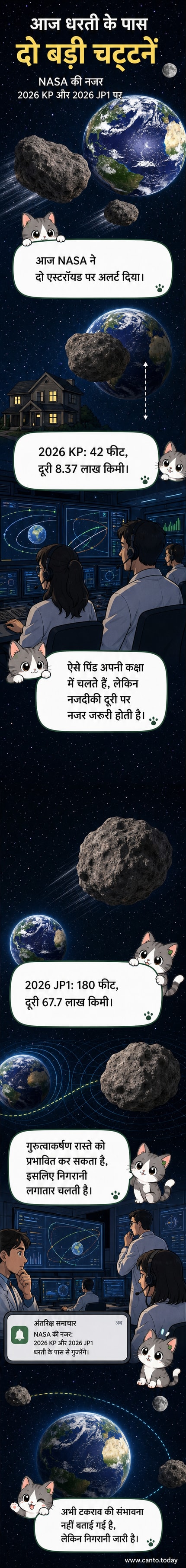 दो क्षुद्र ग्रह पृथ्वी के पास से गुजरते हुए, अंतरिक्ष में उनकी कक्षा और दूरी को दर्शाते हुए