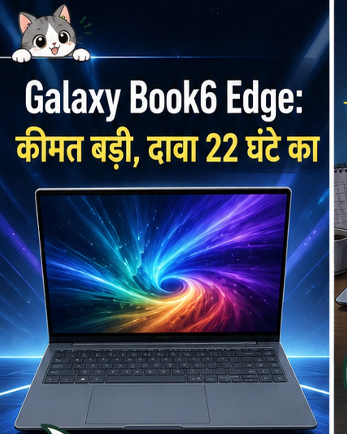 सैमसंग गैलेक्सी बुक6 एज लैपटॉप का आगे से और पीछे से डिज़ाइन, 16 इंच की एमओएलईडी स्क्रीन के साथ
