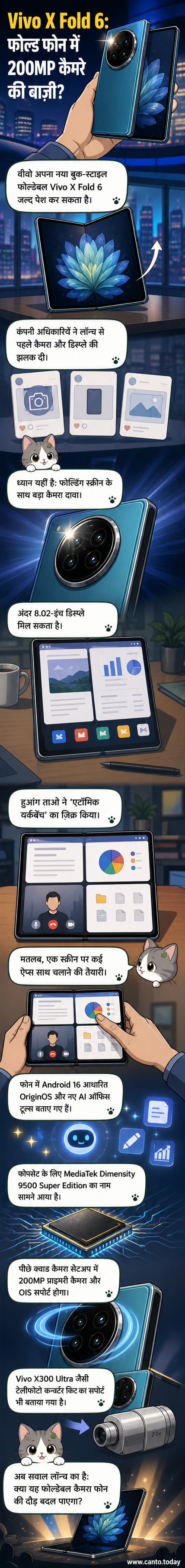 वीवो X फोल्ड 6 की कल्पनात्मक छवि, जिसमें बड़ा फोल्डेबल डिस्प्ले और पिछले हिस्से में कैमरा मॉड्यूल दिखाया गया है।