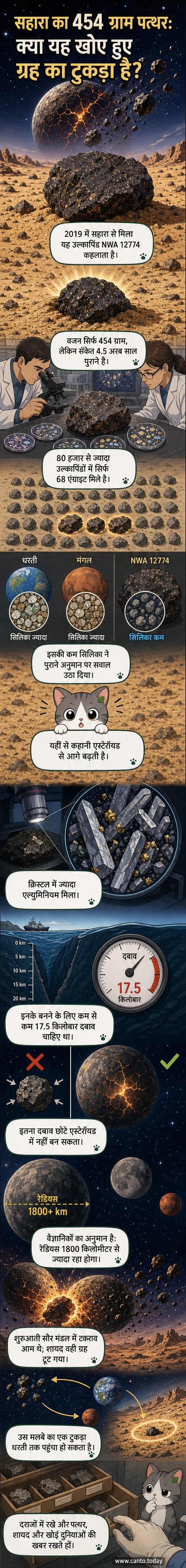 सहारा रेगिस्तान में मिला एक धूसर, चट्टानी टुकड़ा, जो एक खोए हुए ग्रह का अवशेष है।