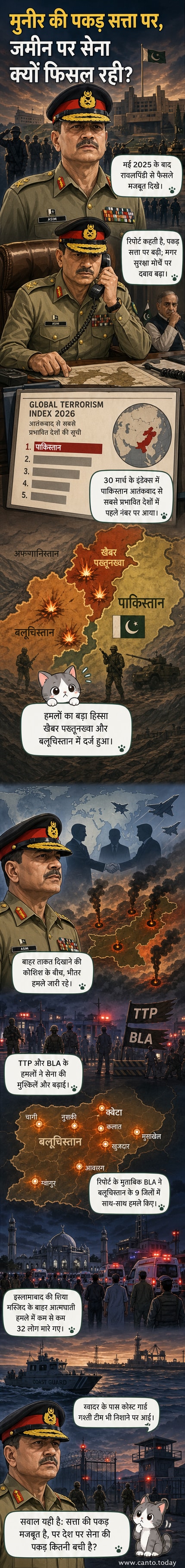 एक भारी सैन्य ट्रक और पृष्ठभूमि में धुआं उठते हुए पहाड़ियों के साथ पाकिस्तानी सेना के सैनिक।