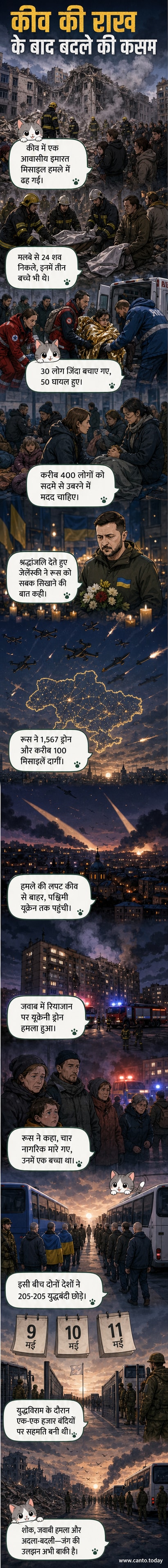 एक ध्वस्त इमारत के सामने खड़े यूक्रेनी सैनिक, पृष्ठभूमि में धुआं उठ रहा है