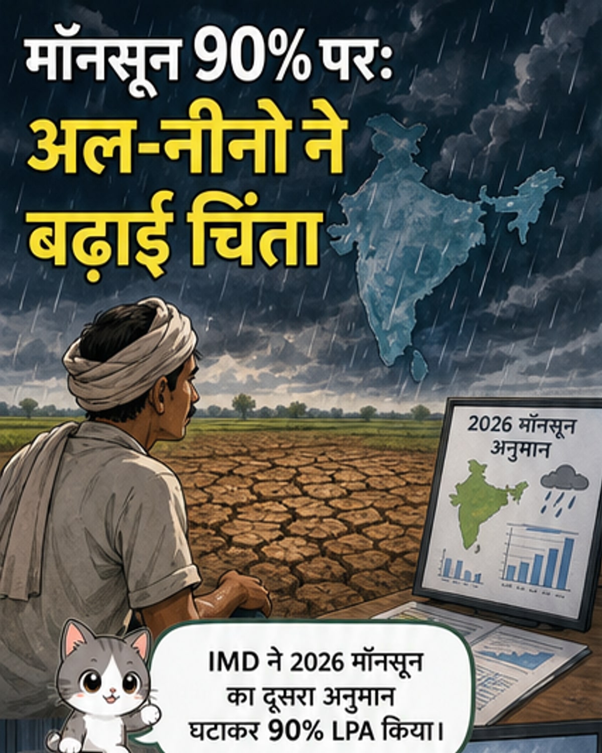 2026 में मानसून कमजोर: बारिश 90% तक