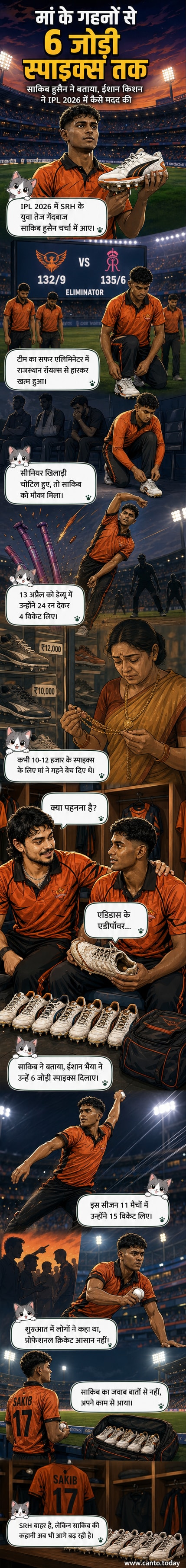 एक युवा क्रिकेटर स्पाइक शूज के साथ खड़ा है, जिनके पीछे उसकी मां के गहने बेचने की कहानी छिपी है, और एक सीनियर खिलाड़ी ने उसे कई जोड़ी जूते देकर समर्थन दिखाया।