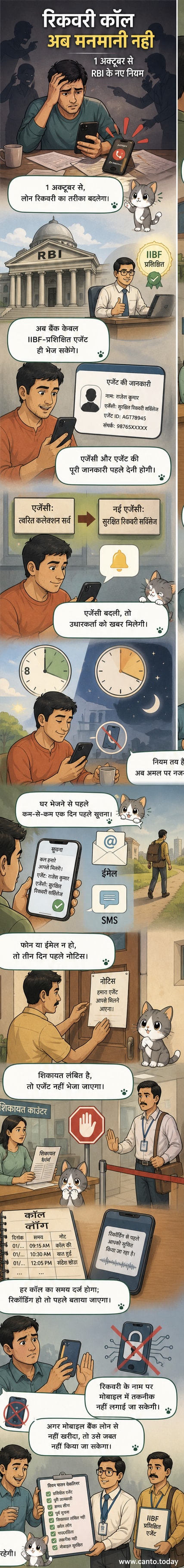 एक बैंक एजेंट और ग्राहक के बीच विनम्र बातचीत का दृश्य, पृष्ठभूमि में आरबीआई का लोगो और '1 अक्टूबर से लागू' का टैग