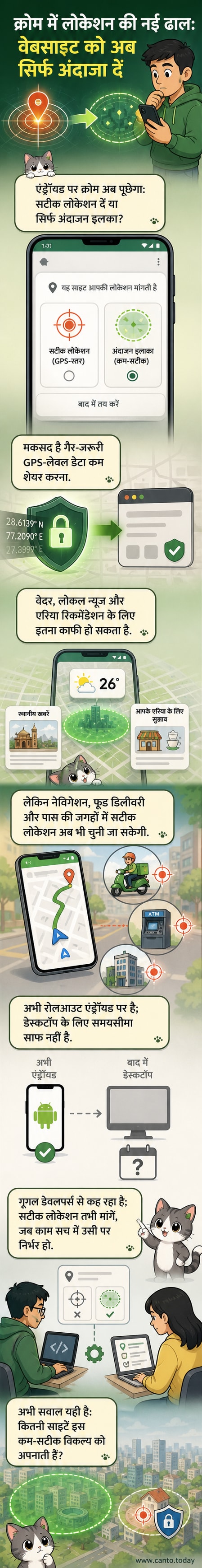 एक एंड्रॉयड फोन पर गूगल क्रोम ब्राउजर में लोकेशन शेयरिंग के विकल्प दिखाते हुए एक व्यक्ति अपनी लोकेशन को नियंत्रित कर रहा है।