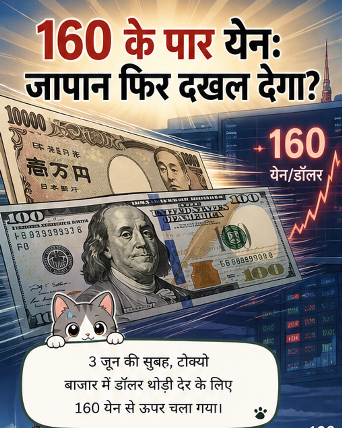 येन 160 प्रति डॉलर के स्तर को छू गया