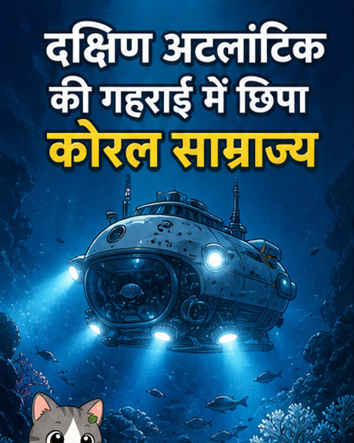 समुद्र के नीचे रंग-बिरंगे मूंगा चट्टान और समुद्री जीवों से भरा एक जीवंत पारिस्थितिकी तंत्र, जिसे वैज्ञानिकों ने दक्षिण अटलांटिक में खोजा।