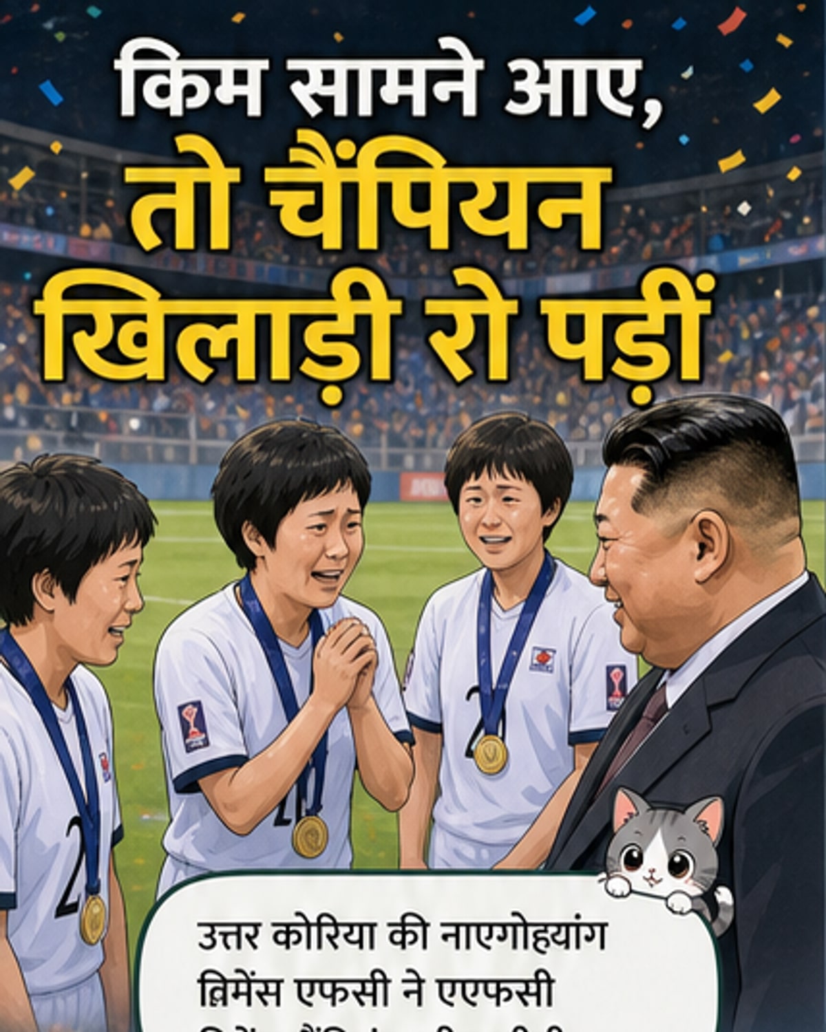 किम जोंग उन को देख फूट पड़ीं फुटबॉलर्स