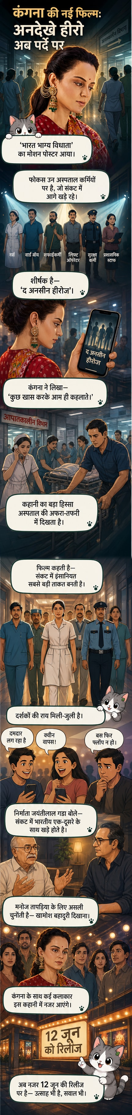 कंगना रनौत की फिल्म 'भारत भाग्य विधाता' का मोशन पोस्टर, जिसमें अस्पताल के कर्मचारियों को बहादुरी के लिए सम्मानित किया गया है।