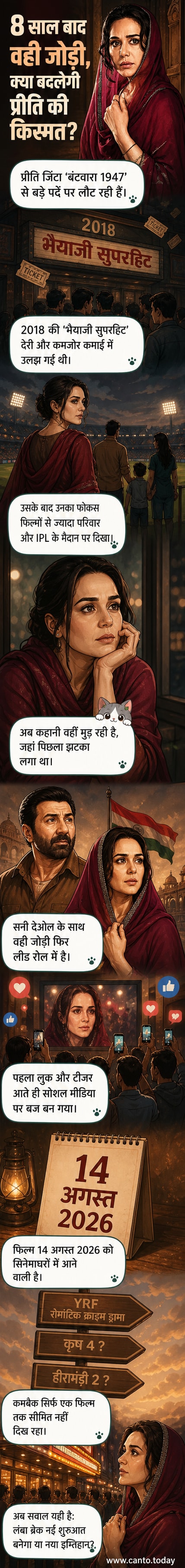 प्रीति जिंटा और सनी देओल की फिल्म 'बंटवारा 1947' के टीजर पोस्टर में दोनों गंभीर भाव में एक ऐतिहासिक पृष्ठभूमि के सामने खड़े हैं।