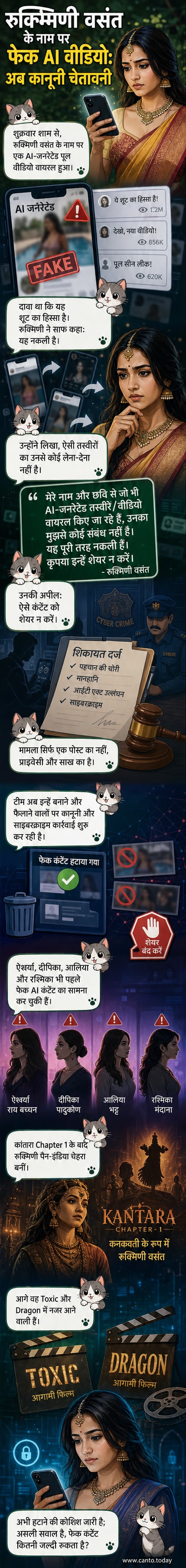 एक अभिनेत्री के खिलाफ एआई जनित नकली वीडियो के खिलाफ लड़ाई का चित्रण, एक विरोधाभासी डिजिटल दुनिया का दृश्य