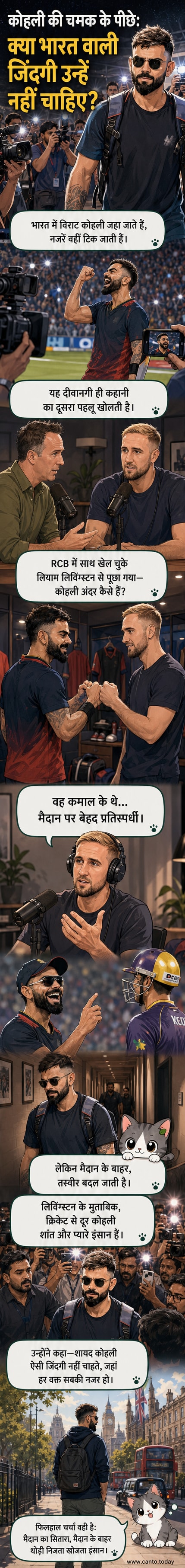 विराट कोहली क्रिकेट मैदान पर खेलते हुए, पीछे भारी भीड़ और फ्लैशलाइट्स दिख रही हैं।