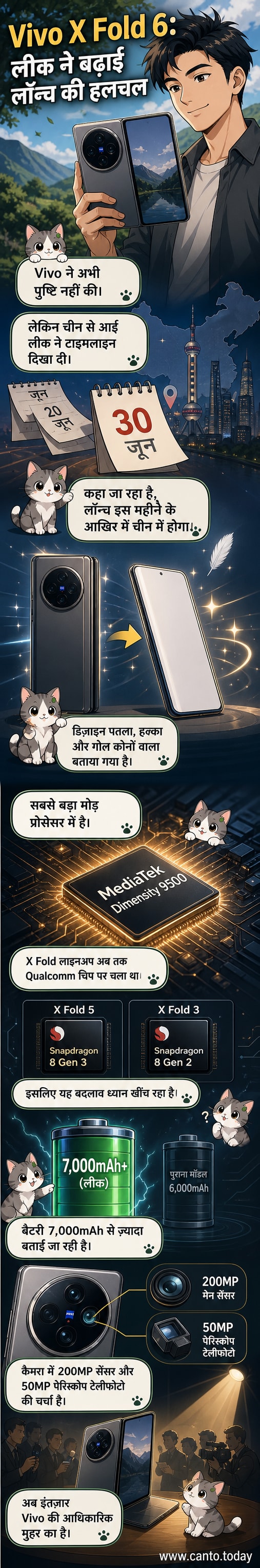एक बुक-स्टाइल फोल्डेबल स्मार्टफोन, जिसके बाहरी कैमरा मॉड्यूल में तीन लेंस हैं और स्क्रीन के कोने गोल हैं।