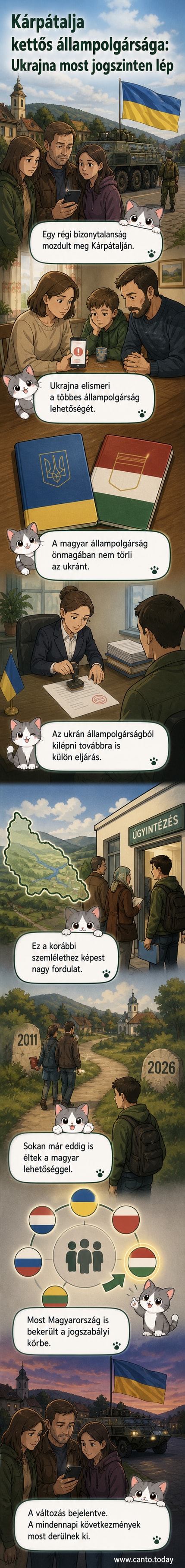 Térkép részlet Kárpátaljáról, zászlók mellett magyar és ukrán szimbólumokkal, kettős állampolgárság témájában