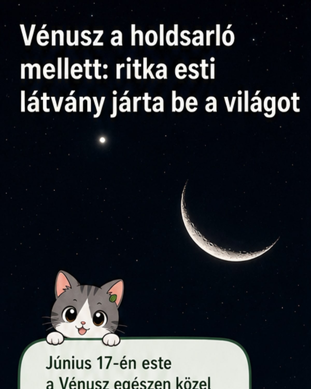 A Vénusz és a Hold közel kerül egymáshoz az éjszakai égbolton, egy vékony holdsarló mellett ragyog a fényes bolygó, fotó Salgótarjánból.