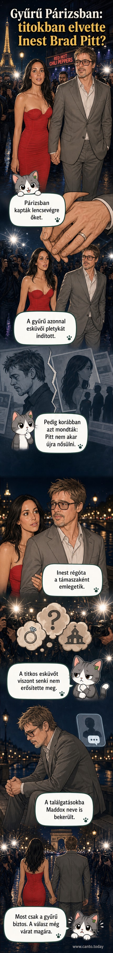 Brad Pitt és Ines de Ramón kézenfogva sétálnak Párizsban, Pitt gyűrűt visel a bal kezén.
