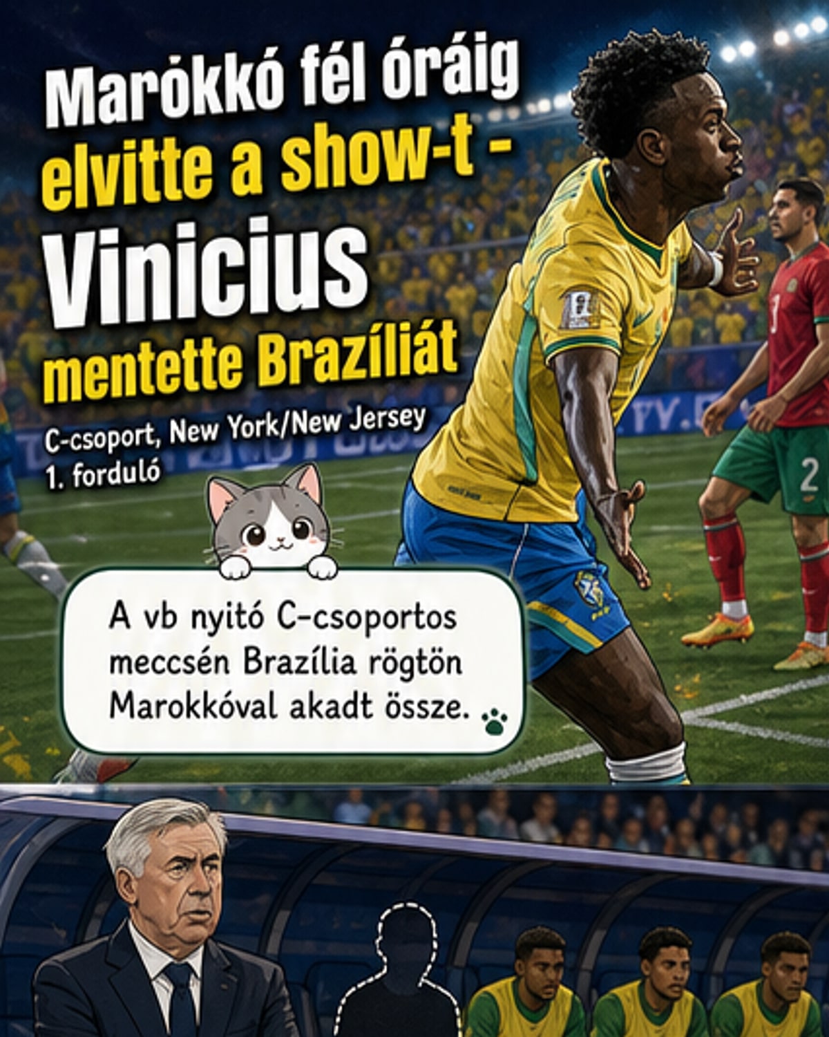 Brazília hanyag kezdett, de Vinícius mentette az egy pontot