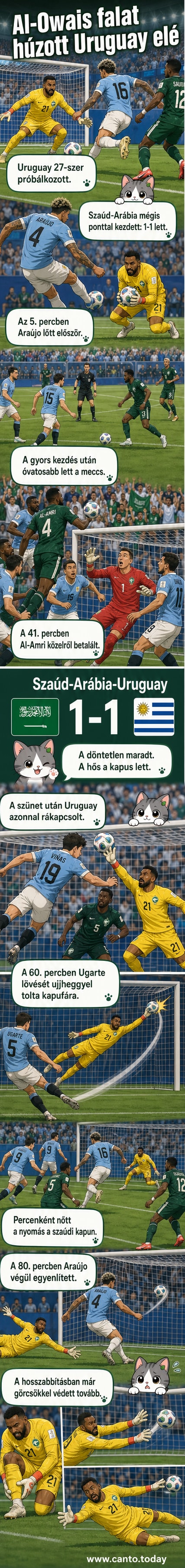 Szaúd-Arábia kapusa, Mohammed Al-Owais, aki több bravúros védéssel segítette csapatát a döntetlenhez a VB-n Uruguay ellen.