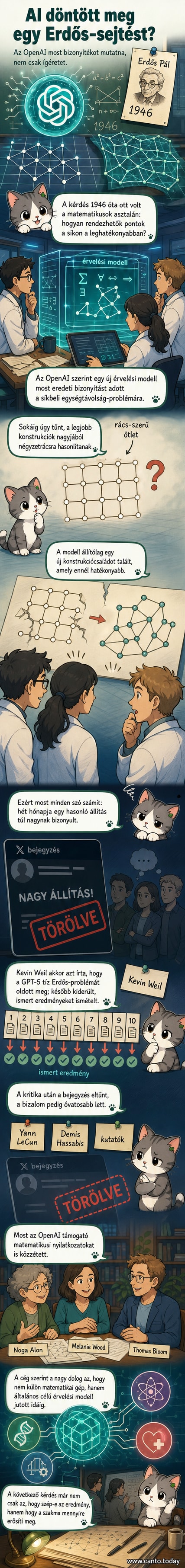 Egy digitális agy alakja körül geometriai formák és matematikai jelek világítanak, középen Erdős Pál idézetével: „Miért nem lehet ezt egyszerűbben?”