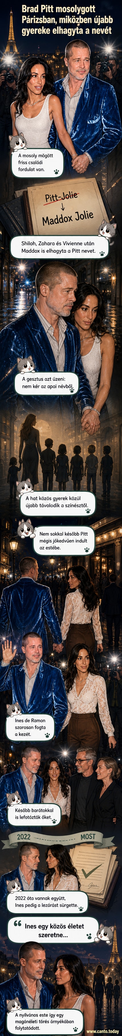 Brad Pitt és Ines de Ramon kézen fogva sétálnak Párizs utcáin, a színész mosolyogva int a paparazziknak.