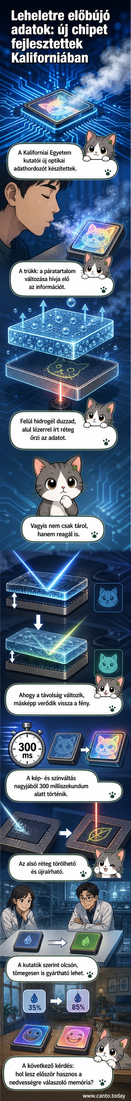 Illusztráció: két rétegű optikai chip, amelyre ember leheletet fúj, és a páratartalom hatására megjelenik rajta egy kép.