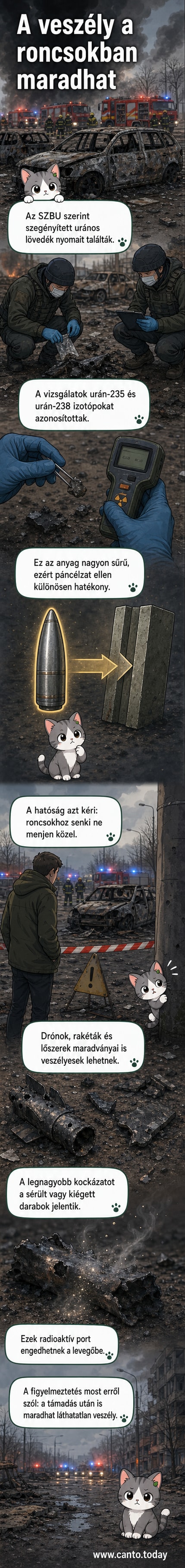 Tönkretett drón- és rakétamaradványok egy mezőn, Ukrajna egyik érintett területén, ahol szegényített urán lövedéket azonosítottak.