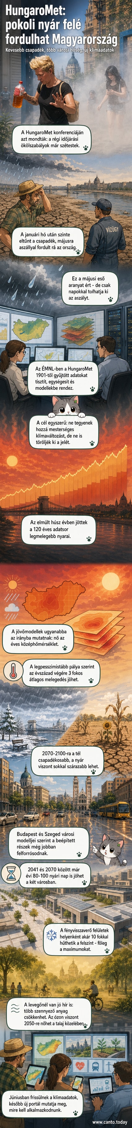 Budapest belvárosa hőségben, 2024 nyarán. A képen aszfalt és betonfelületek tükrözik a napsugarakat, miközben emberek árnyékban mennek át az utcán.