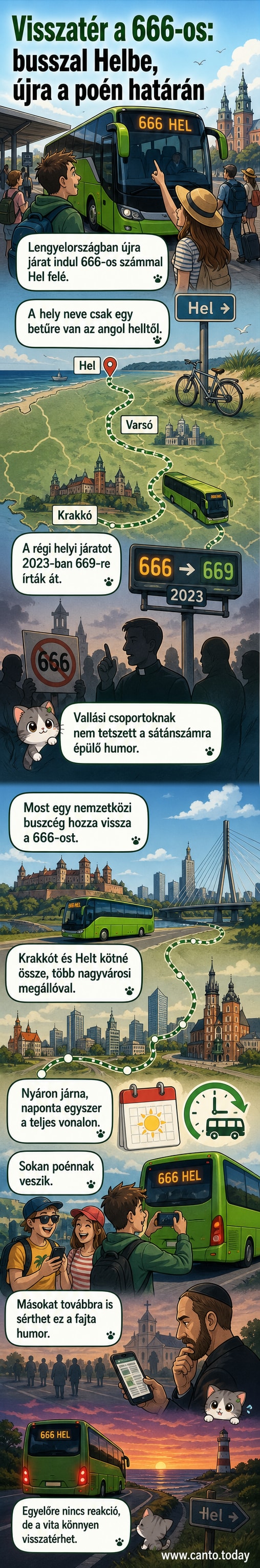 Flixbus autóbusz, oldalán világító 666-os számmal, előtte Hel feliratú tábla