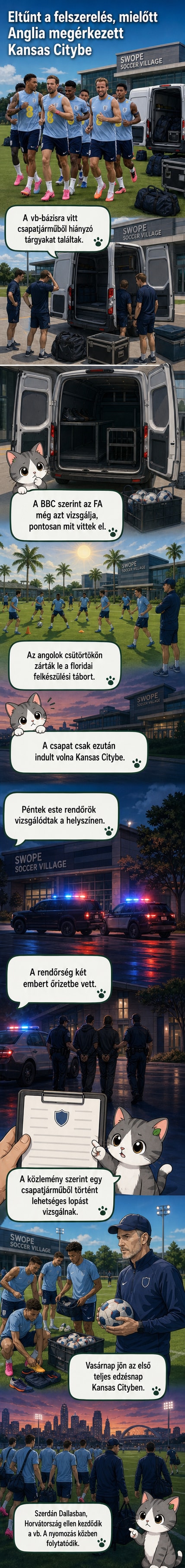 Üres kisteherautó áll egy edzőközpont parkolójában, mellette rendőrök vizsgálódnak, hátul labdarúgópálya látható.