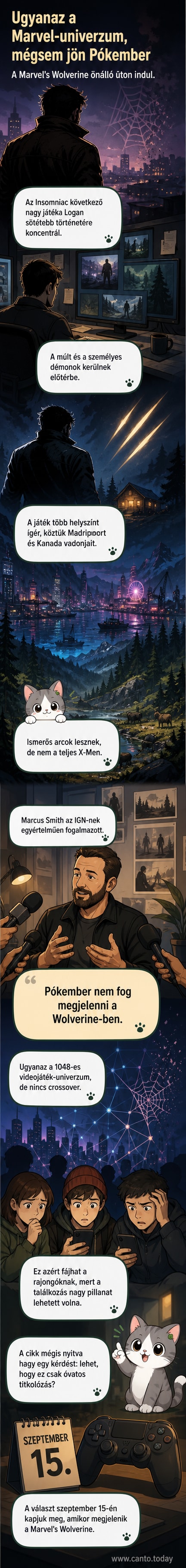 Marvel's Wolverine címszereplője, Logan, harcol egy sötét, esőben ázó városfalon, mögötte villámok cikáznak, stílus: digitális festmény, komor hangulat